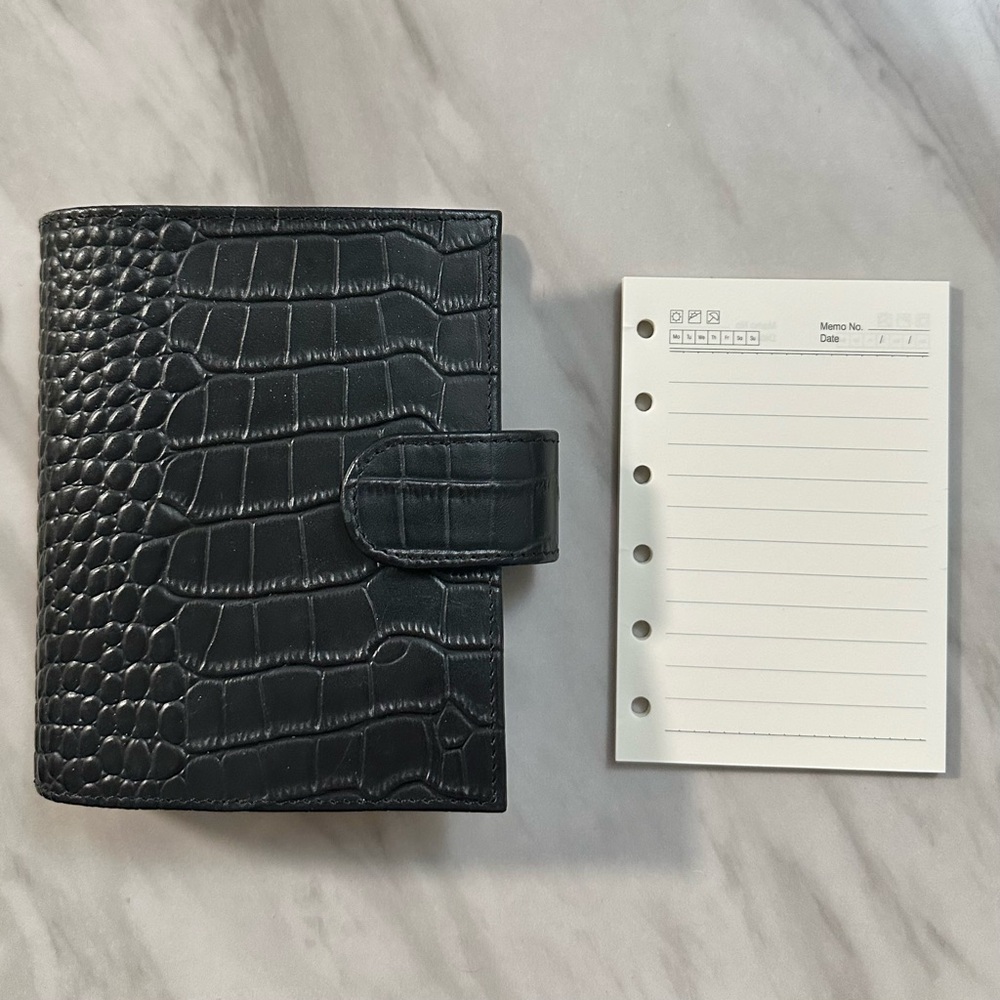 Moterm A7 Pocket Leather Ring Planner Black Croc
